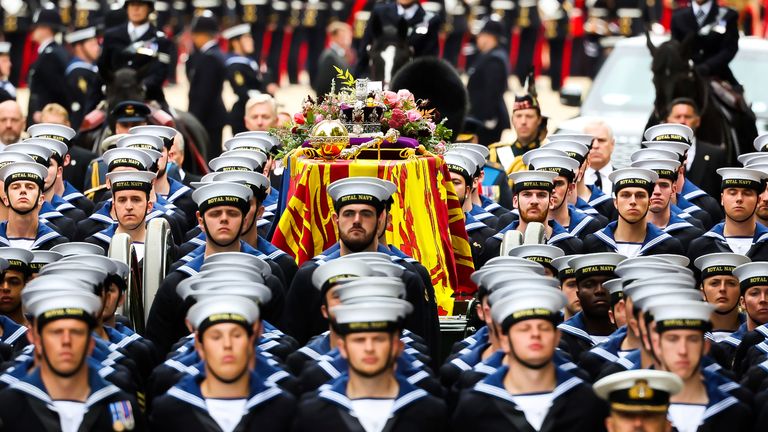 The Queen&#39;s funeral flanked by navy
