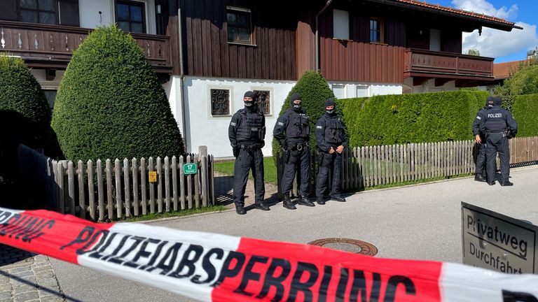 German police secures the area after they raided the lakeside residence of Russian oligarch Alisher Usmanov in the southern state of Bavaria, along with several other properties in Rottach Egern, Germany, September 21, 2022