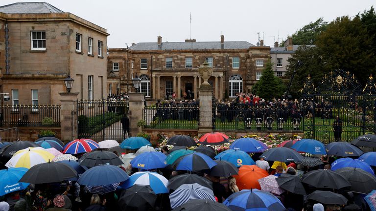 Norroy and Ulster King of Arms, Robert Noel, reads the Proclamation of Accession at Hillsborough Castle