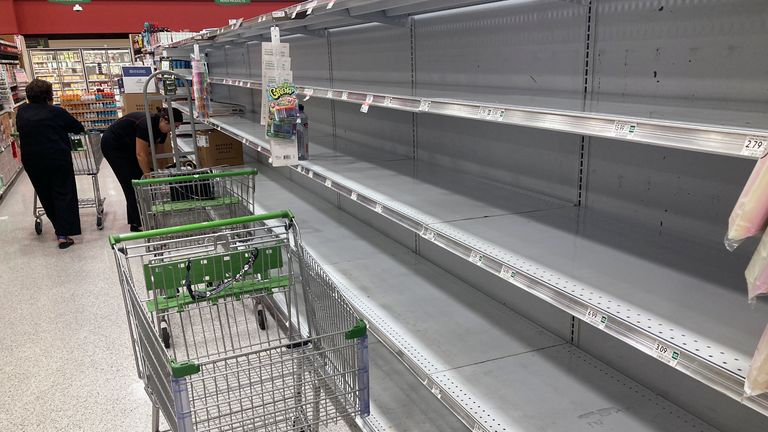 As Hurricane Ian approaches Florida, locals are panic buying to stock up. Pic: AP