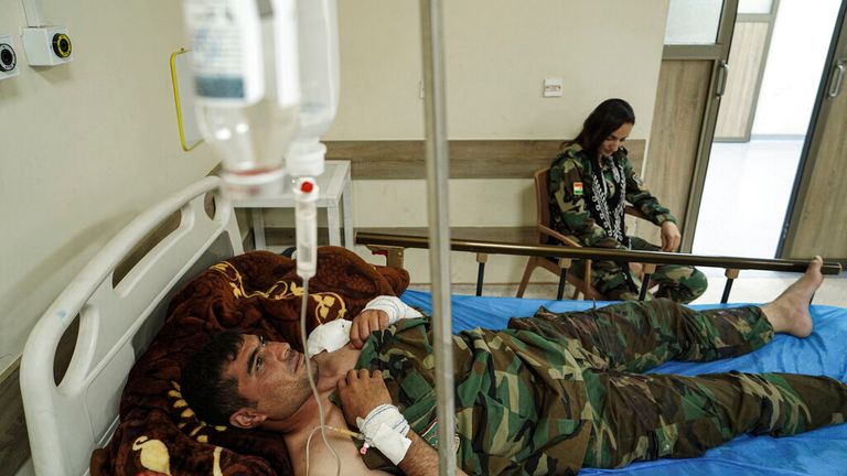 A Kurdistan Freedom Party member in hospital after the attack. Pic: AP