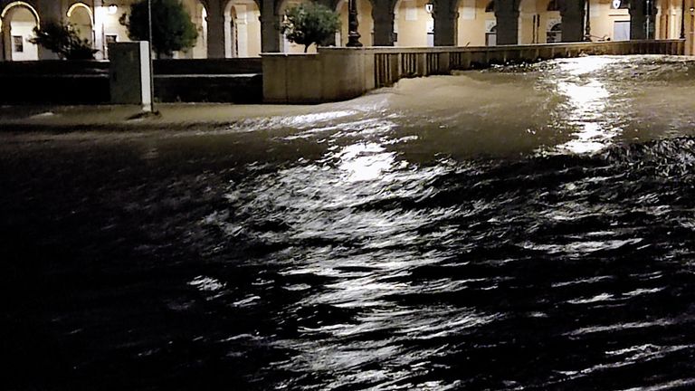 A flooded street in the town of Senigallia, Italy 