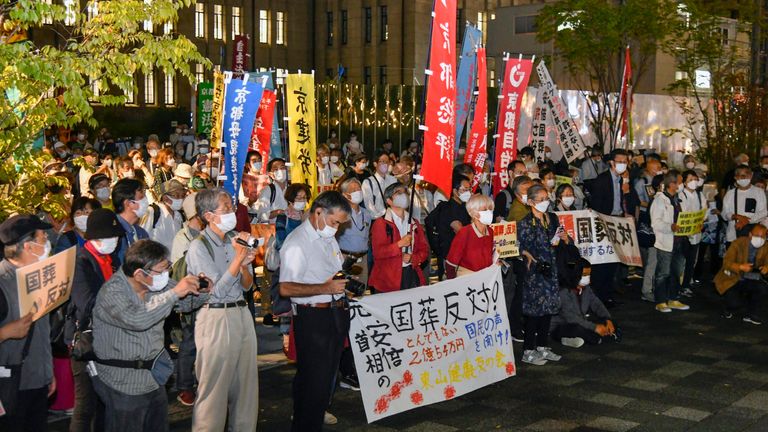 Protests in Kyoto. Pic: Kyodo/AP


