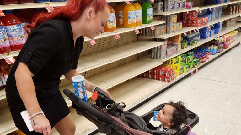 Jazmin Valentine and her baby at a supermarket. Pic: AP