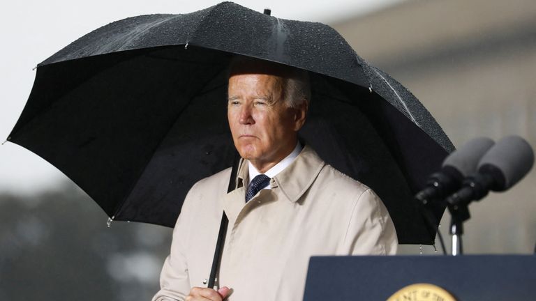 U.S. President Joe Biden attends a wreath-laying ceremony to honor victims of the September 11, 2001, attacks at the Pentagon in Washington, U.S., September 11, 2022. REUTERS/Cheriss May