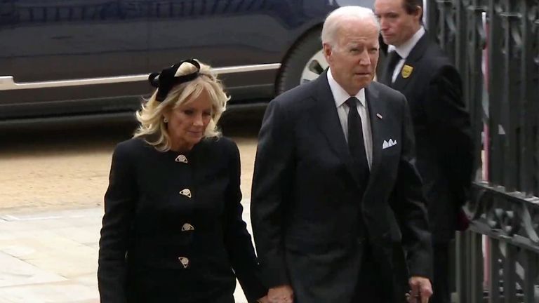 Joe Biden arrives for the funeral of the Queen