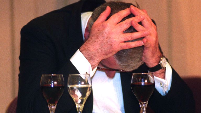 Prime Minister John Major holds his head in his hands before a speech in Leeds January 28. ? UK NATIONALS