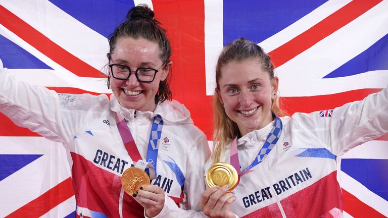 Katie Archibald (L) and Dame Laura Kenny