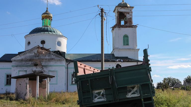 An abandoned Russian military vehicle in the village of Hrakove in Kharkiv