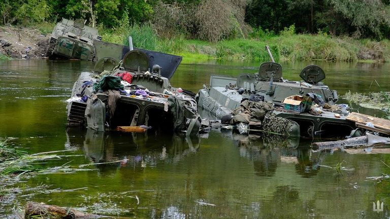 Vehicles abandoned by Russian soldiers during Ukrainian counter-offensive in Kharkiv. Pic: Press service of the Commander-in-Chief of the Armed Forces of Ukraine/Reuters