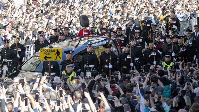 King Charles III, the Princess Royal, the Duke of York and the Earl of Wessex walk behind Queen Elizabeth II&#39;s coffin during the procession from the Palace of Holyroodhouse to St Giles&#39; Cathedral, Edinburgh. Picture date: Monday September 12, 2022.
