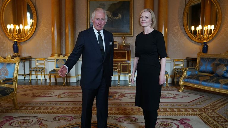 King Charles III during his first audience with Prime Minister Liz Truss at Buckingham Palace, London, following the death of Queen Elizabeth II on Thursday. Picture date: Friday September 9, 2022.