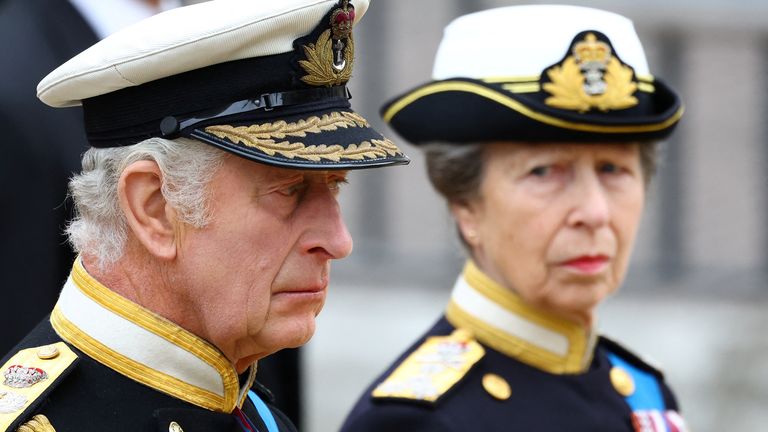 Britain&#39;s King Charles and Britain&#39;s Anne, Princess Royal attend the state funeral and burial of Britain&#39;s Queen Elizabeth, in London, Britain, September 19, 2022. REUTERS/Hannah McKay/Pool
