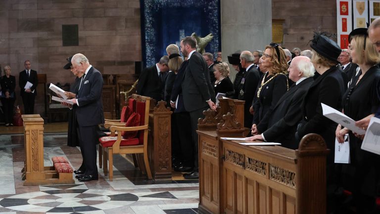 King Charles III and the Queen Consort (left) attend a Service of Reflection at St Anne&#39;s Cathedral in Belfast during their visit to Northern Ireland. Picture date: Tuesday September 13, 2022.
