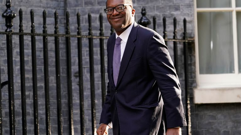 Britain's Chancellor of the Exchequer Kwasi Kwarteng arrives in Downing Street in London, Wednesday, Sept.  7, 2022 for the first cabinet meeting since Liz Truss was installed as British Prime Minister a day earlier.  (AP Photo/Alberto Pezzali) PIC:AP