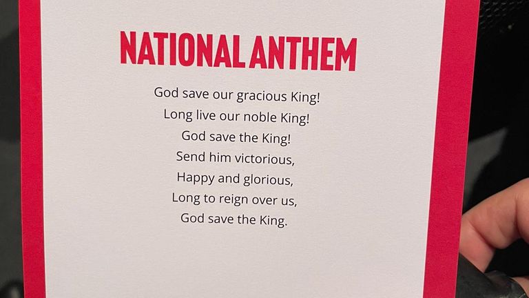 Labour handed out sheets of paper with the lyrics to the national anthem 