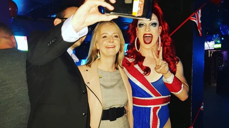 You just can&#39;t drag me away....#queens #patriots #notflagging. Pic: Liz Truss/Instagram