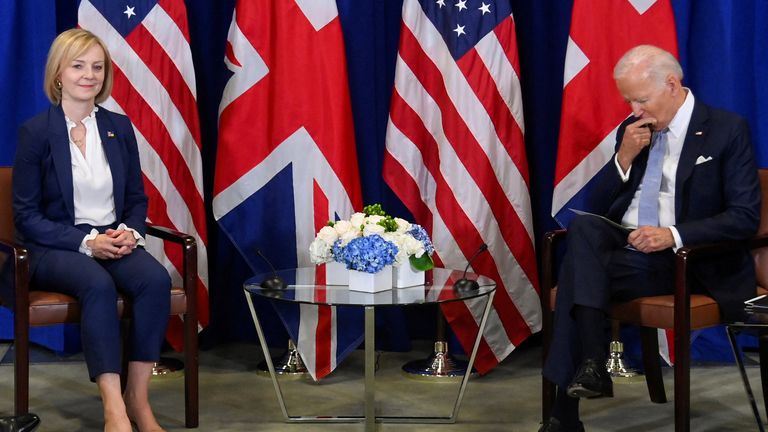 Liz Truss holds a bilateral with US President Joe Biden at the UN building in New York