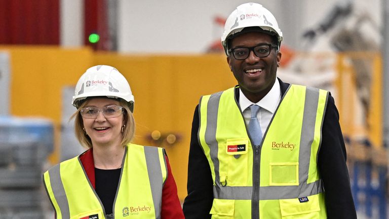 Prime Minister Liz Truss and Chancellor of the Exchequer Kwasi Kwarteng during a visit to Berkeley Modular in Northfleet Kent, to coincide with the Government&#39;s new Growth Plan. Picture date: Friday September 23, 2022.