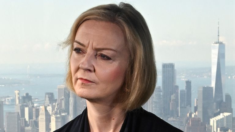 British Prime Minister Liz Truss looks on as she speaks to the media at the Empire State building in New York, U.S., September 20, 2022. REUTERS/Toby Melville/Pool
