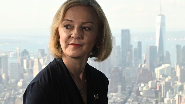 British Prime Minister Liz Truss looks on as she speaks to the media at the Empire State building in New York, U.S., September 20, 2022. REUTERS/Toby Melville/Pool

