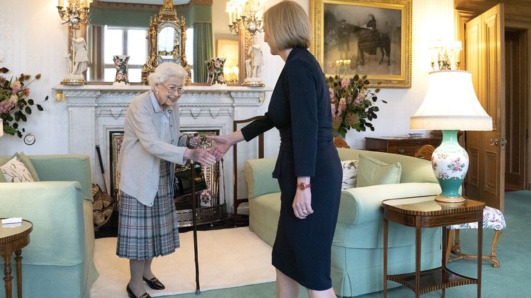 Queen Elizabeth II welcomes Liz Truss during an audience at Balmoral, Scotland, where she invited the newly elected leader of the Conservative party to become Prime Minister and form a new government. Picture date: Tuesday September 6, 2022.