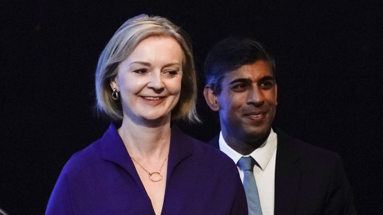 Liz Truss, left, and Rishi Sunak arrive for the announcement of the result of the Conservative Party leadership contest at the Queen Elizabeth II centre in London, Monday, Sept. 5, 2022. (AP Photo/Alberto Pezzali)
PIC:AP