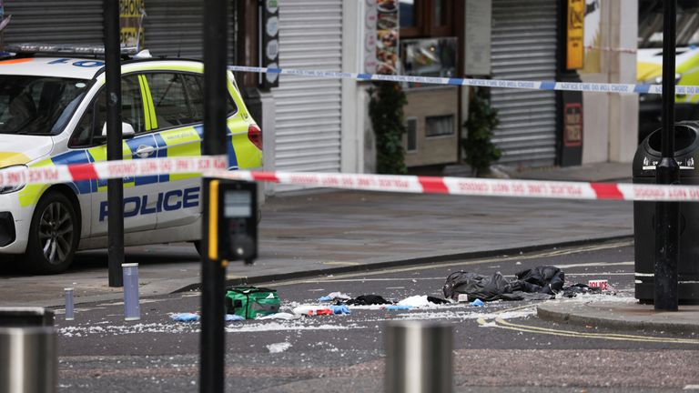 A view shows the scene where two policemen were stabbed, near Leicester Square, in London, Britain September 16, 2022. REUTERS/Tom Nicholson