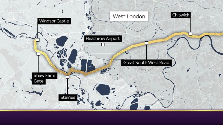 The route the hearse will take from west London to Windsor Castle