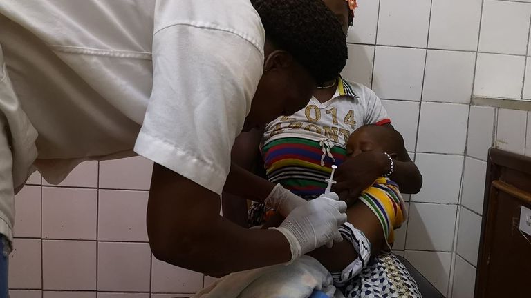 A child being vaccinated in Burkina Faso. Pic: Katie Ewer