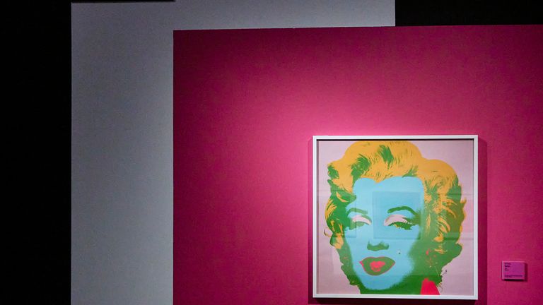 Marilyn&#39;, title of one of the works by Andy Warhol that make up &#39;The Pop Up Culture&#39;, at CentroCentro, on August 6, 2022, in Madrid (Spain). The exhibition hosts some of the greatest works of the most relevant authors of American pop art such as Keith Haring, Roy Lichtenstein, Robert Rauschenberg and Andy Warhol. The intention of the exhibition is to bring this artistic genre closer to the public, while reflecting on how any everyday object can become a category of art, as well as the importance of mass culture. 06 AUGUST 2022;MADRID;POP UP;CENTRO CENTRO;AMERICANO Jes..s Hell..n / Europa Press 08/06/2022 (Europa Press via AP)