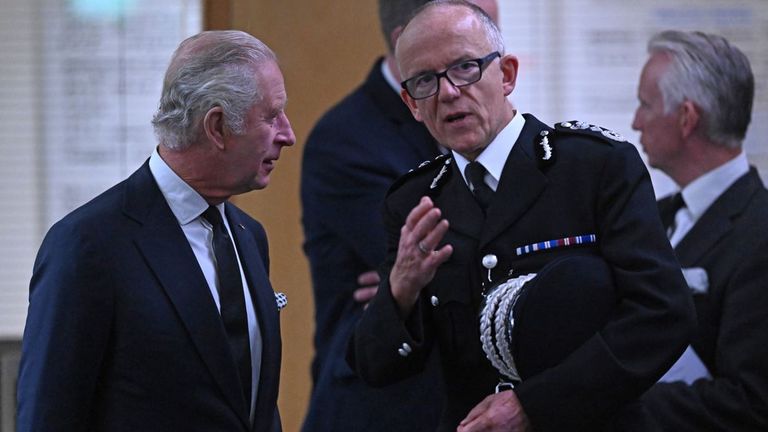 King Charles III chats to Metropolitan Police Commissioner Mark Rowley