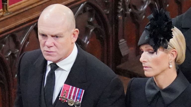 Mike and Zara Tindall at the Queen&#39;s funeral in Westminster Abbey on 19 September