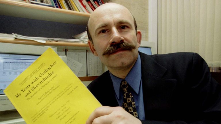 Mr. Pavel Palazhchenko with his memoirs about his years with Mr. Gorbachev in 1997