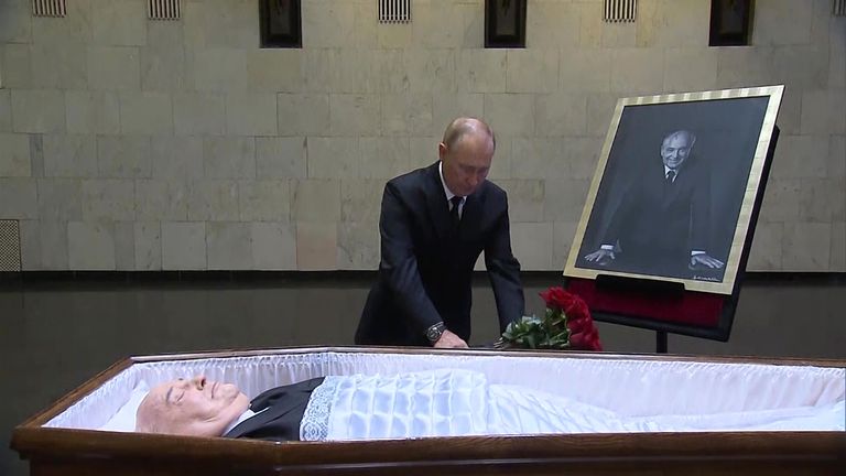 Vladimir Putin pays respects to Mikhail  Gorbachev at the Central Clinical Hospital in Moscow