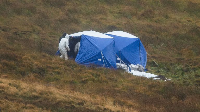 Police tents at an area being searched on Saddleworth Moor on Friday, 30 September