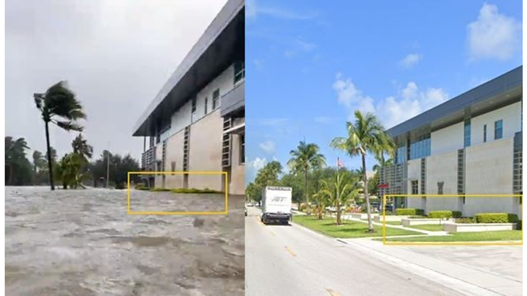 High flood waters can be seen outside this Naples City Fire Department building.  Photo: Naples Fire Department