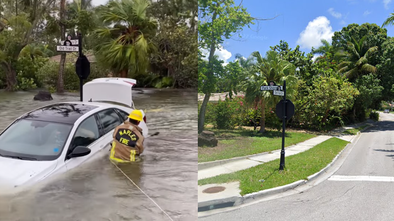 The entire road was completely flooded and one driver was trapped in his car.Image: Naples Fire and Rescue Service