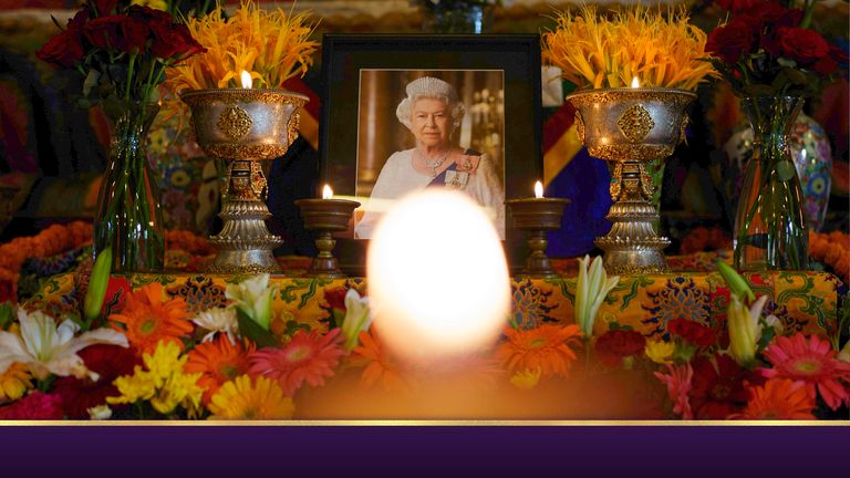 Queen&#39;s portrait displayed at a Buddhist monastery in Kathmandu. Pic: AP 