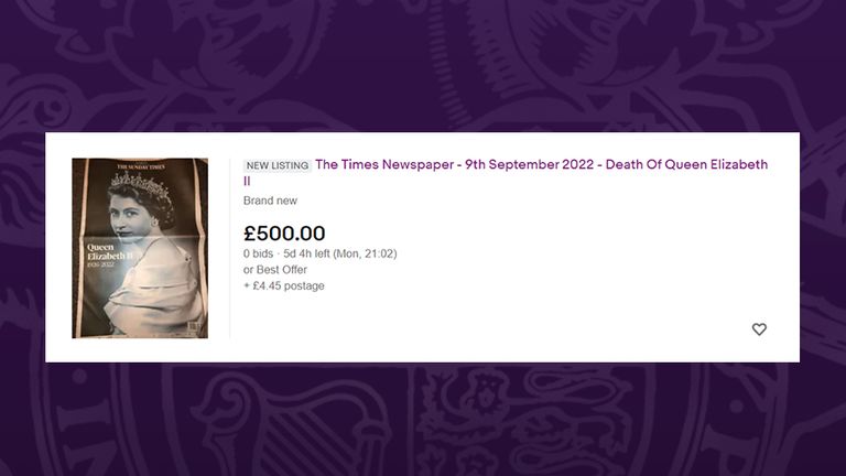 Un vendeur espère vendre son exemplaire du Sunday Times de la semaine dernière pour 500 £.  Photo : Ebay