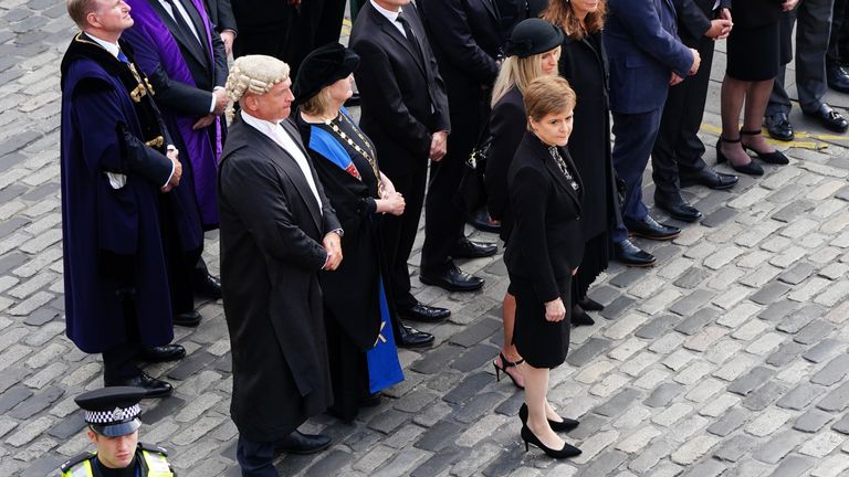 First Minister Nicola Sturgeon (front left) during an Accession Proclamation Ceremony at Mercat Cross, Edinburgh, publicly proclaiming King Charles III as the new monarch. Picture date: Sunday September 11, 2022.

