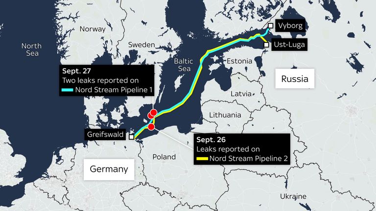 Undersea 'blasts' recorded at same time Russia-Germany gas pipelines  damaged | World News | Sky News