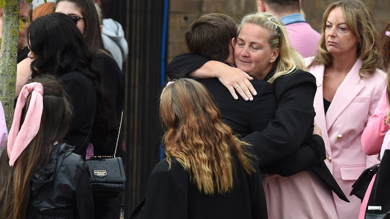 Mourners at the funeral for Olivia Pratt-Korbel, at St Margaret Mary&#39;s Church in Knotty Ash. The nine-year-old girl was shot at her home in Dovecot, Liverpool. Picture date: Thursday September 15, 2022.