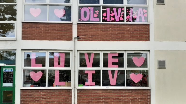 Olivia Pratt-Korbel&#39;s school created a tribute to her on the day of her funeral, in the pink her family requested