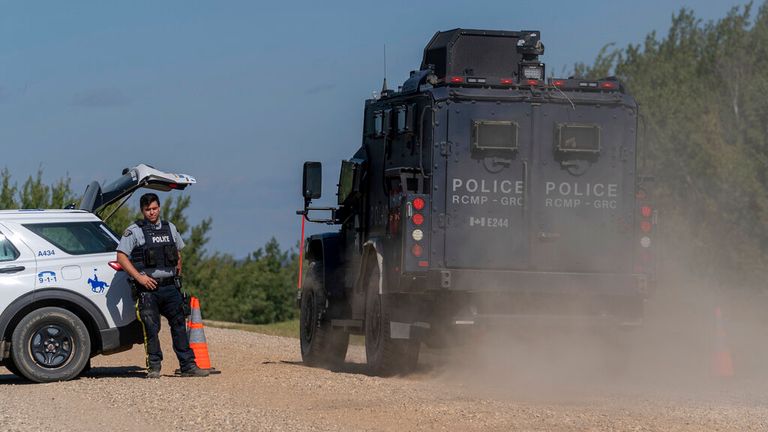 Police searched for the suspect in James Smith Cree Nation on Tuesday. Pic: AP