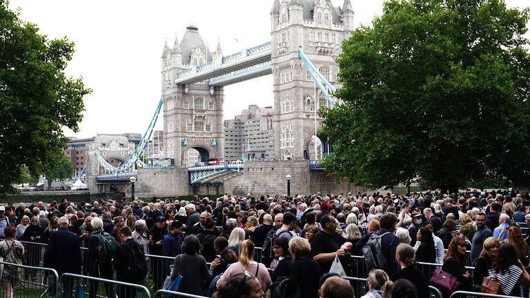 Members of the public in the queue on in Potters Fields Park, central London, as they wait to view Queen Elizabeth II lying in state ahead of her funeral on Monday. Picture date: Thursday September 15, 2022.