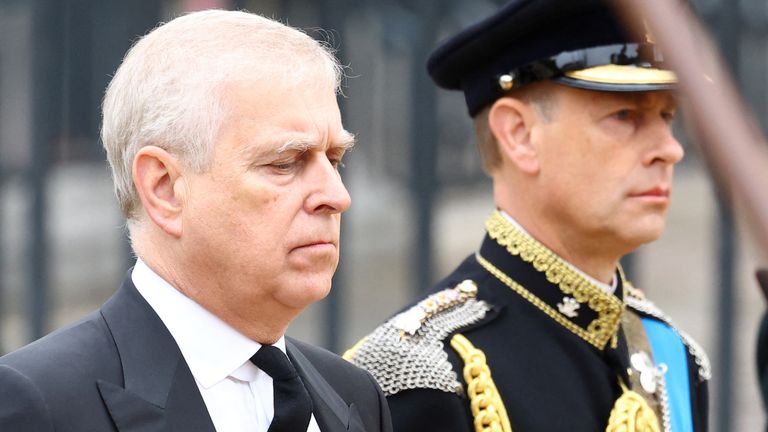 Britain&#39;s Prince Andrew and Prince Edward attend the state funeral and burial of Britain&#39;s Queen Elizabeth, in London, Britain, September 19, 2022. REUTERS/Hannah McKay/Pool
