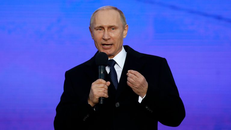 Vladimir Putin hailed the result of the Crimea referendum one year after it took place