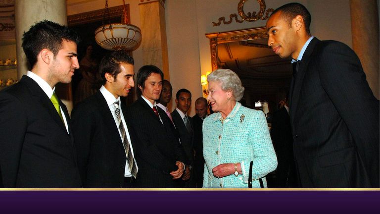 Queen Elizabeth met Arsenal Football Club players in the Bow Room in 2007