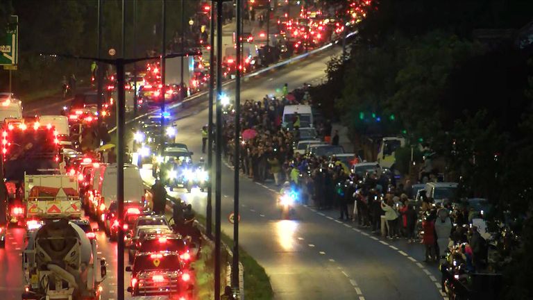 The Queen&#39;s coffin being taken along the A40 in London